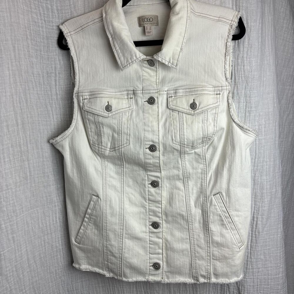 Logo-by-lori-goldstein White Distressed Denim Vest Women's 14
